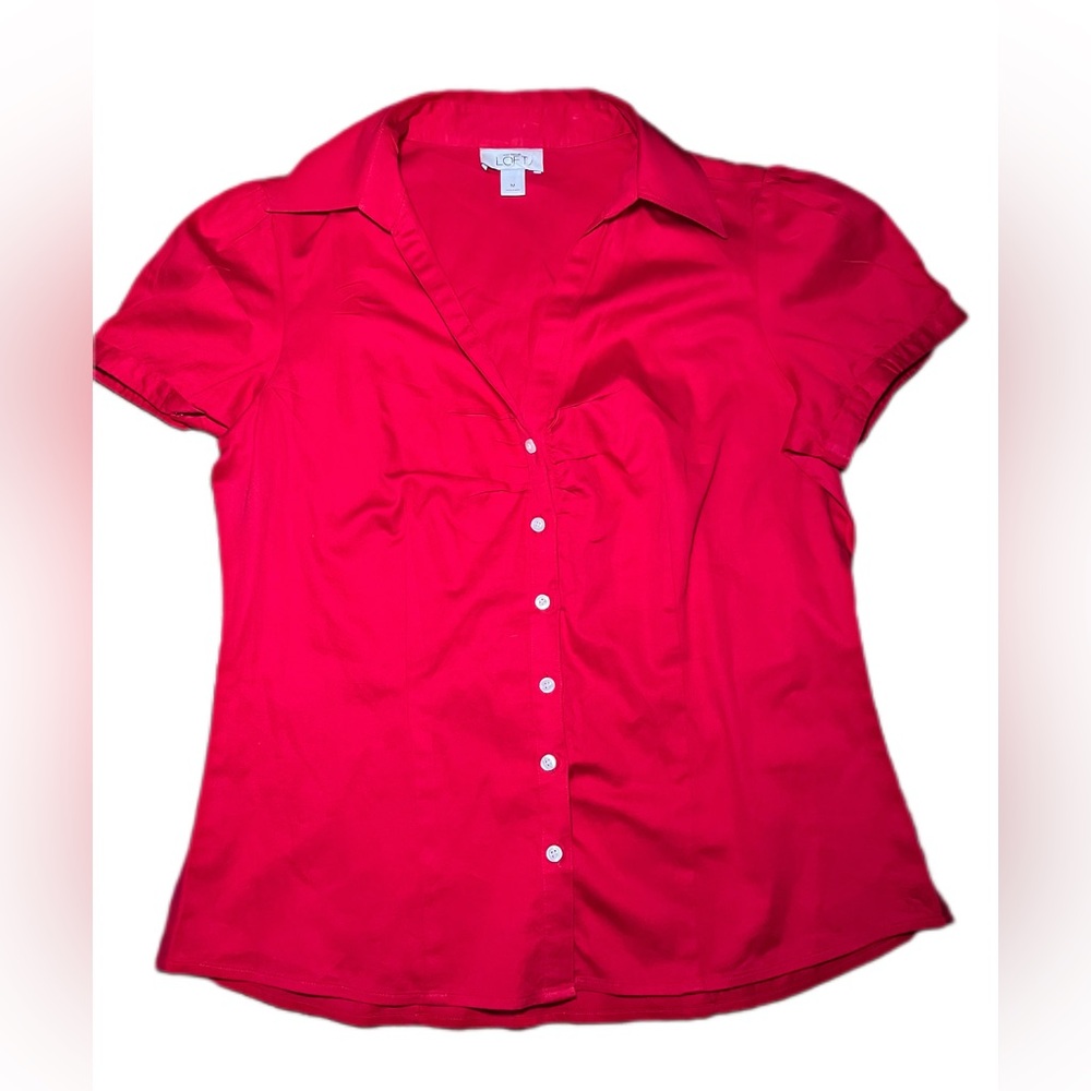 Ann Taylor Red Button up short sleeve